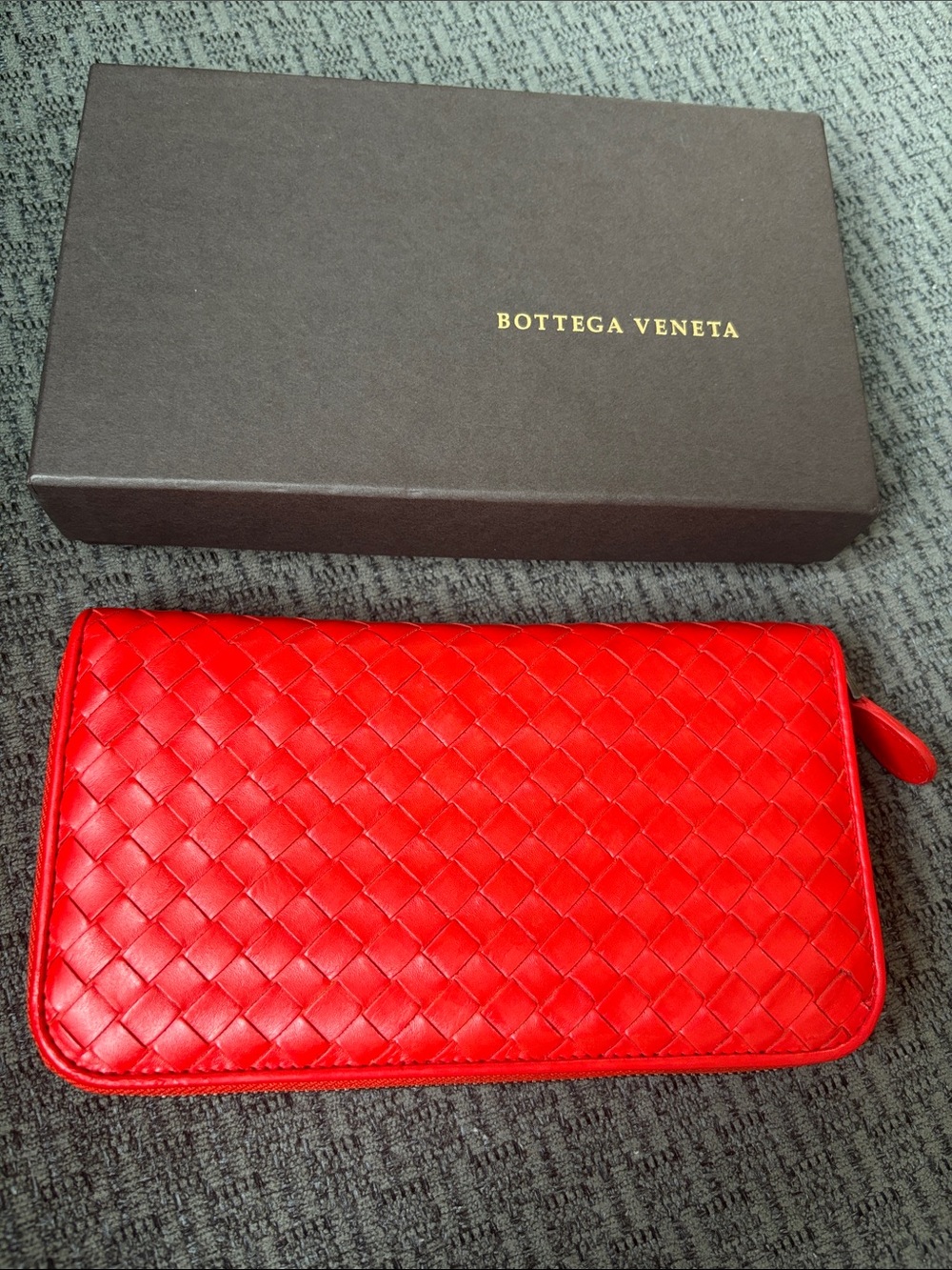 Bottega Veneta Red Intrecciato Zip-Around Wallet